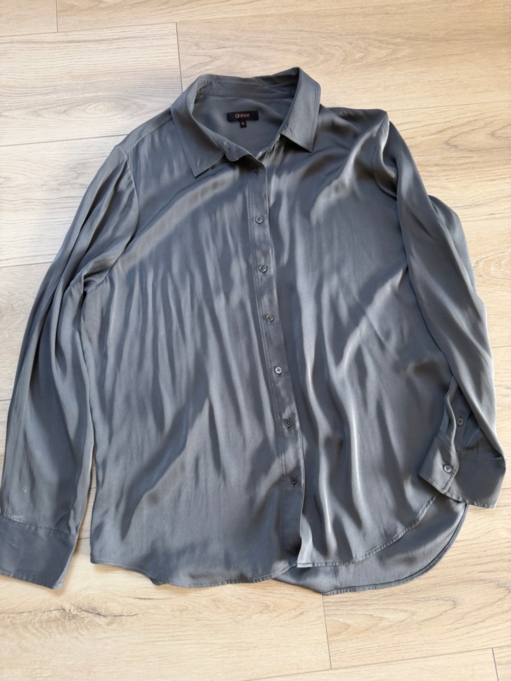 Quince Women’s Slate Gray Long-Sleeve washable stretch silk Shirt